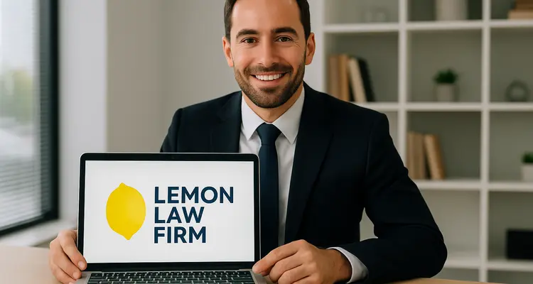 a lwayer in his office showing a laptop screen that says lemon law firm from Houston Lemon Law Lawyer A in Pearland, TX - Pearland TX